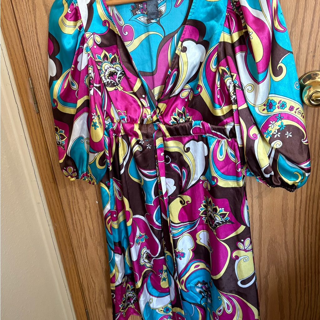 Bisou Bisou Vintage Colorful Puff Sleeve Dress